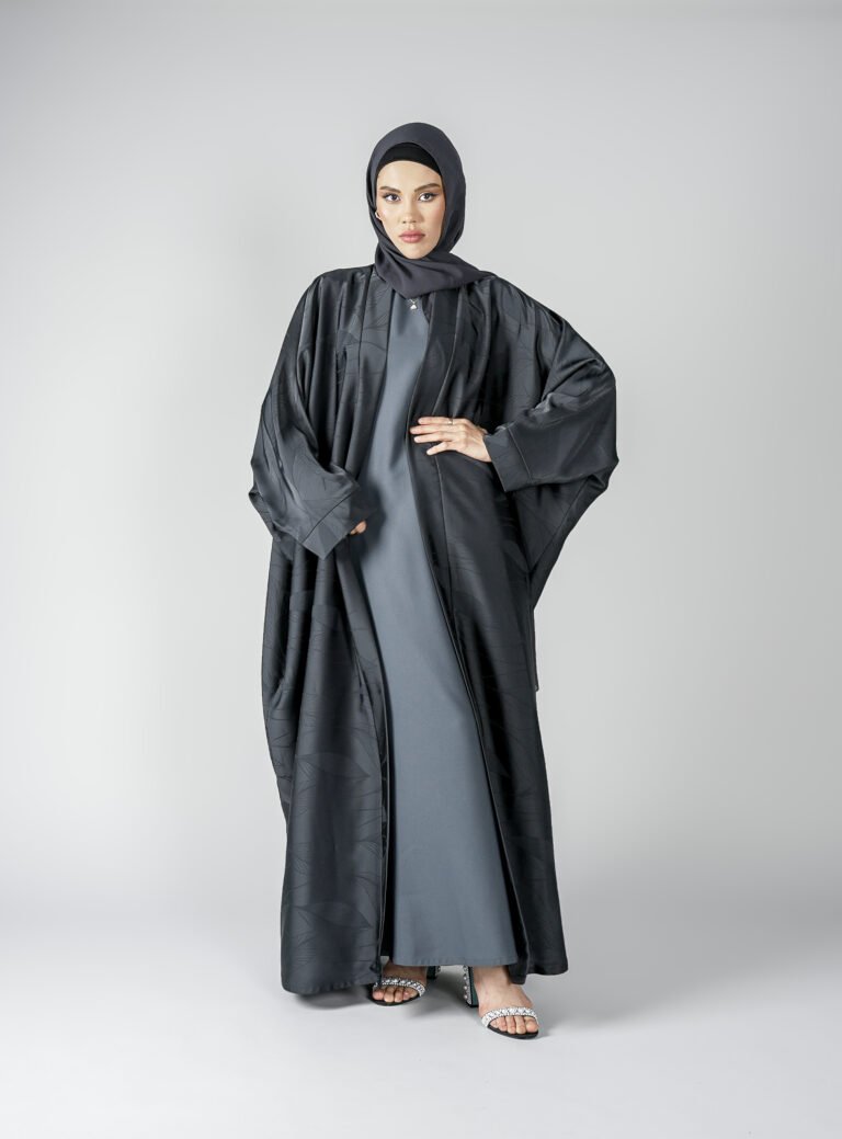 Falling Leaves Abaya Set in grey